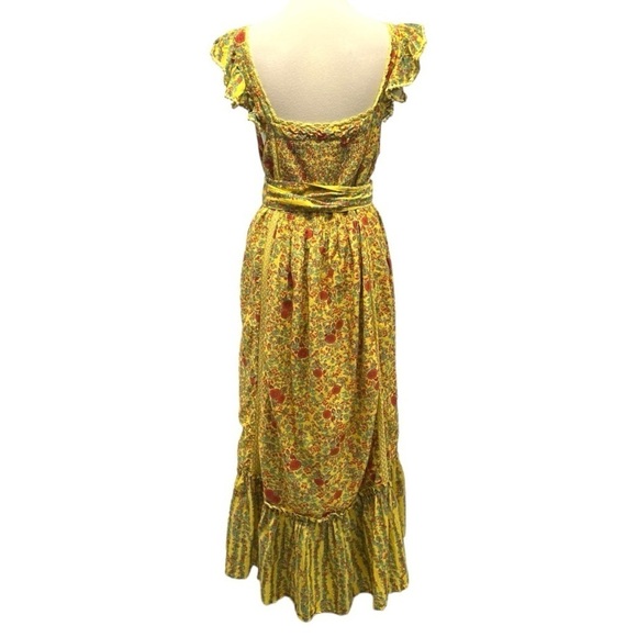 Roller Rabbit Rhody Zarella Silk Blend Yellow Tie Waist Midi Dress Women Large - Picture 12 of 16